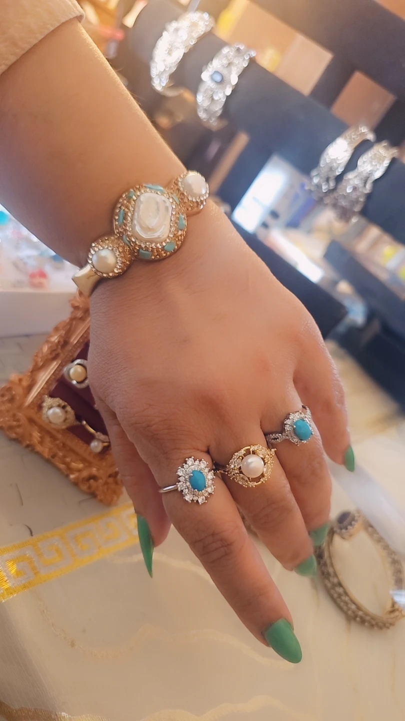 Gold Tone Bracelet with Pearls and Turquoise Accents