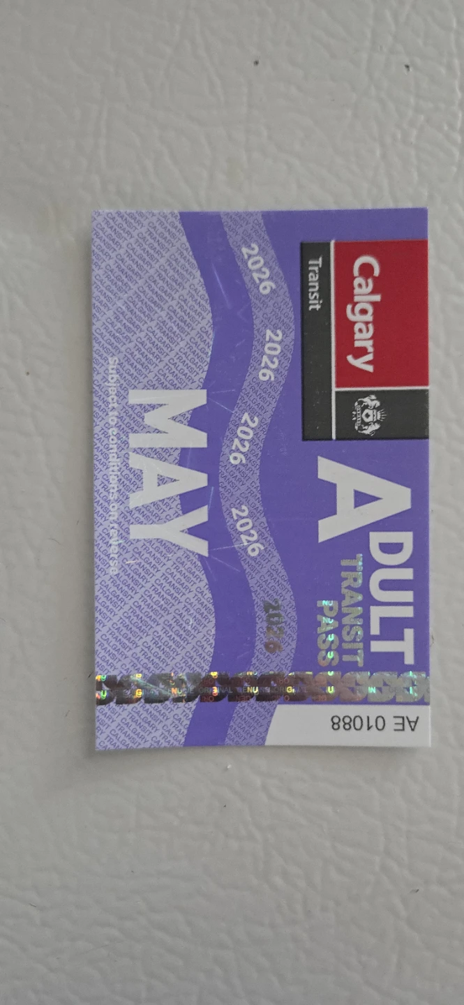 Unused Calgary Transit Adult Monthly Pass - May 2026