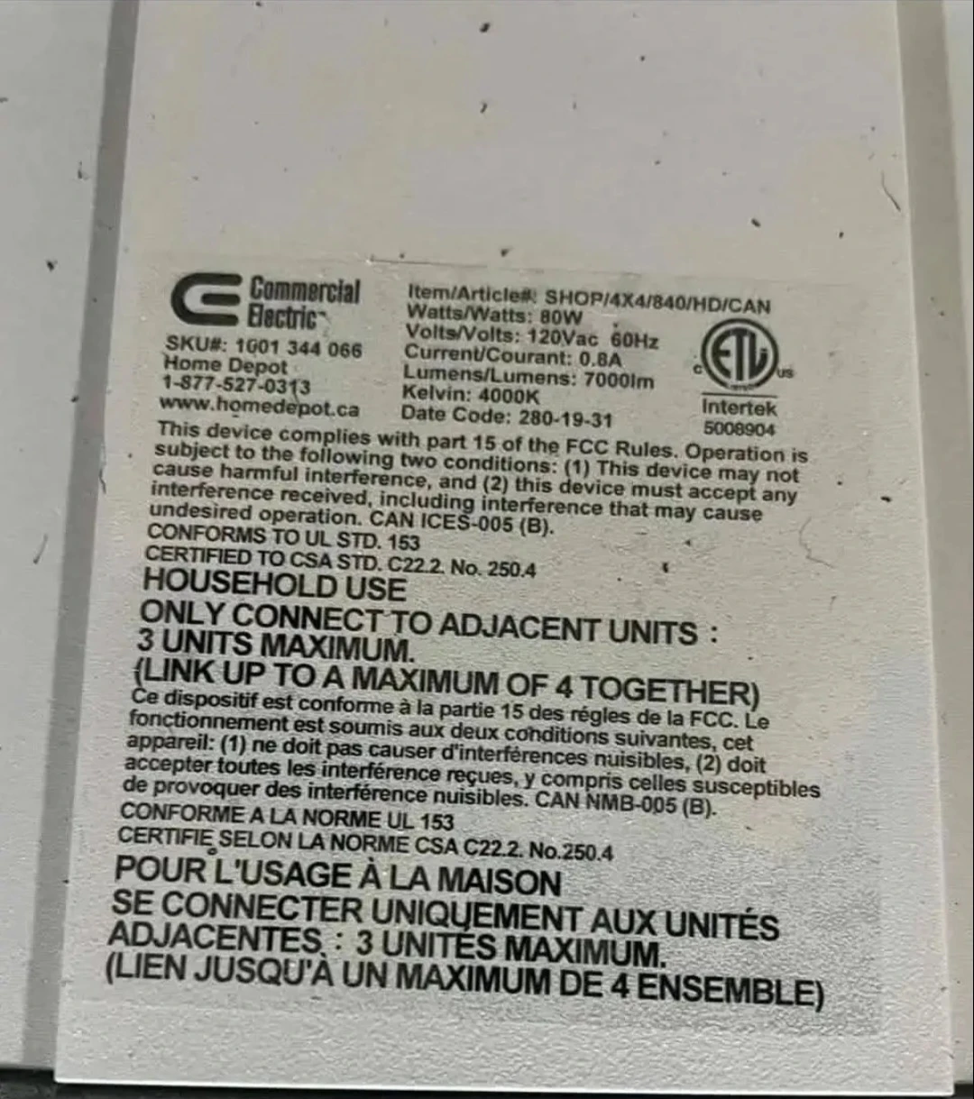 Commercial Electric 4FT 80W Fluorescent Light Fixture - photo 2