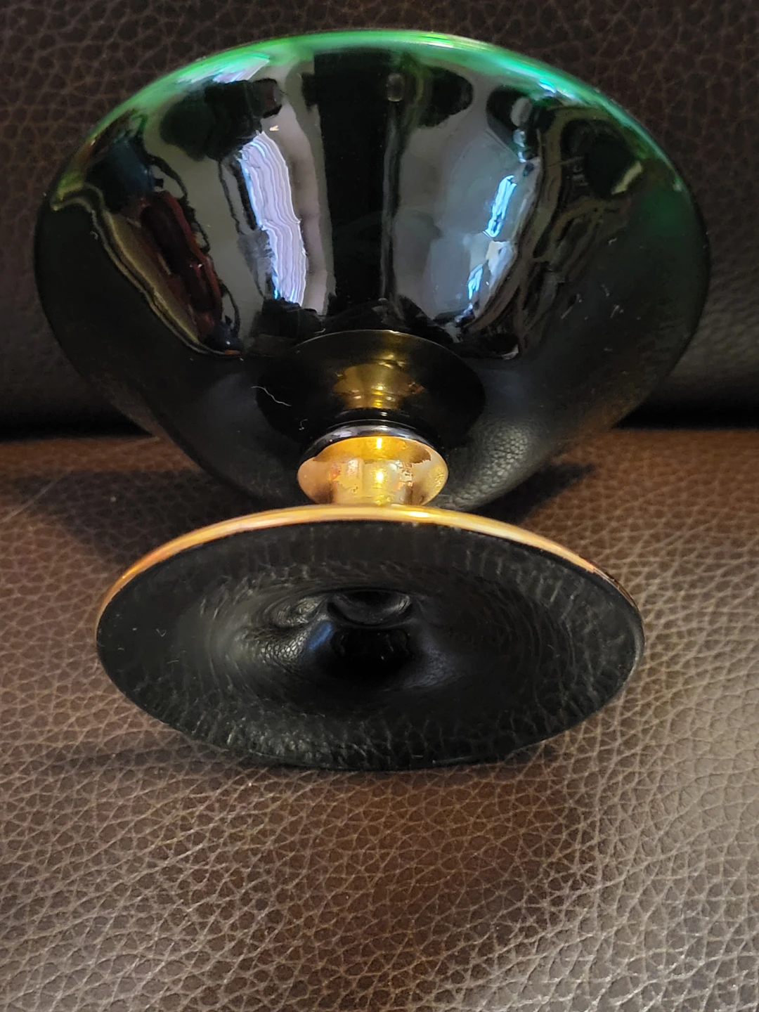Vintage Bohemian Emerald Green & 24K Gold Pedestal Trinket Dish - photo 2