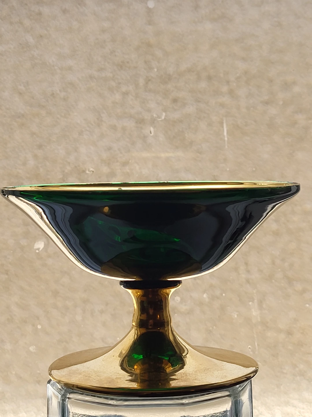 Vintage Bohemian Emerald Green & 24K Gold Pedestal Trinket Dish - photo 5