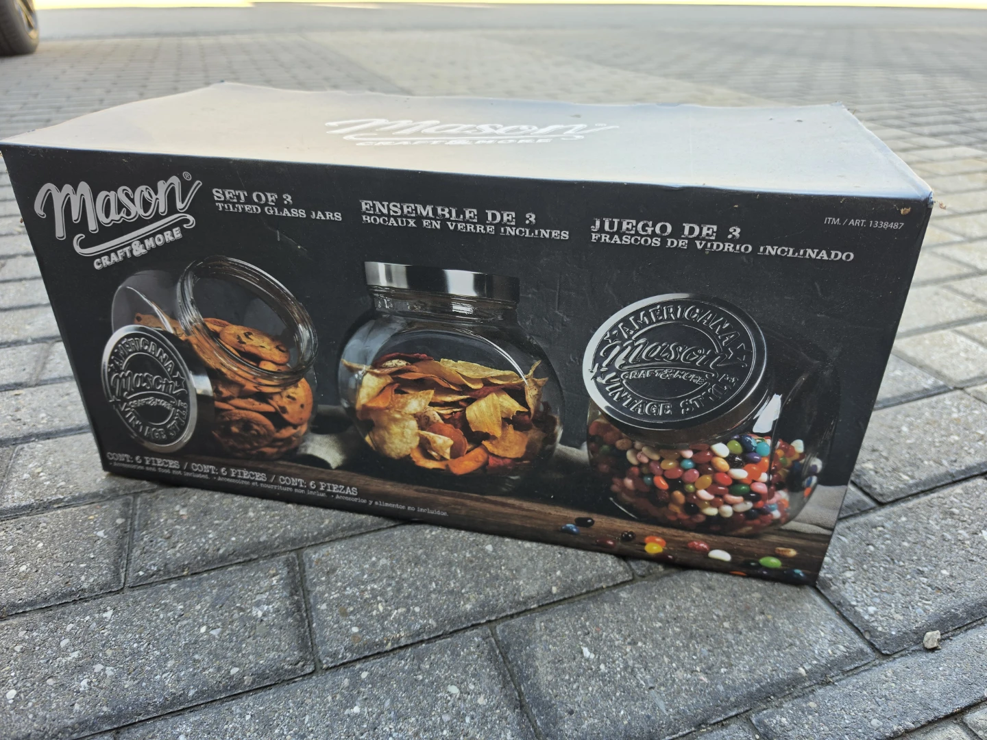 Mason Set of 3 Tilted Glass Jars BNIB