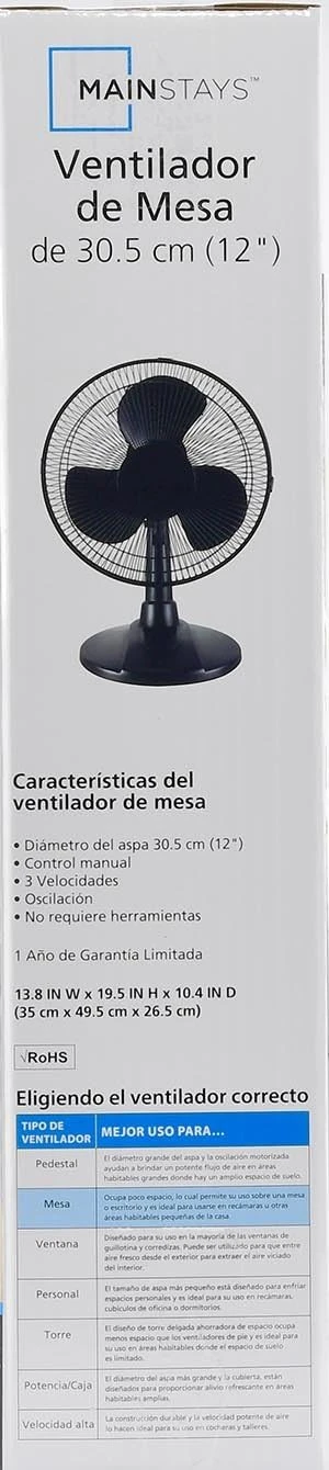 Black 12 Inch Plastic/Steel Table Fan by MAINSTAYS - photo 2