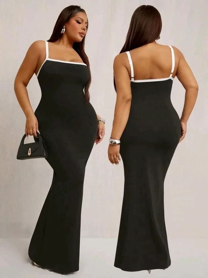 SHEIN SXY Plus Size Contrast Color Bodycon Mermaid Dress