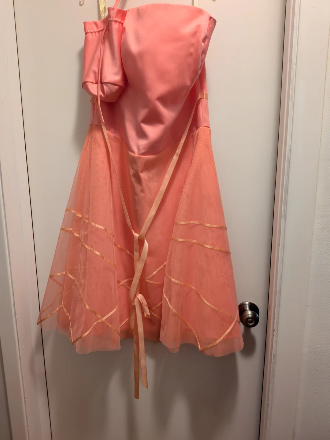 Coral Pink Strapless Tulle Party Dress