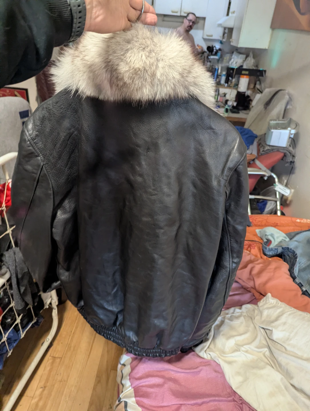 Amiri Men's Black Leather Bomber Jacket with Fur Collar - photo 3