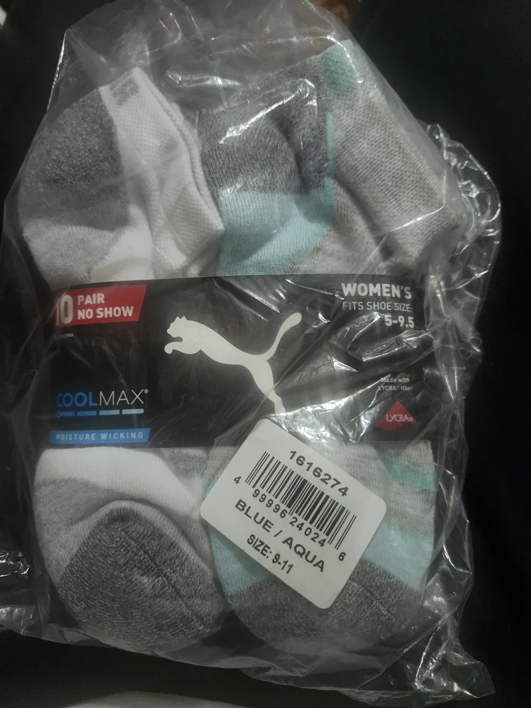 Puma Women's 10 Pair No Show Socks - Blue/Aqua - Size 9-11