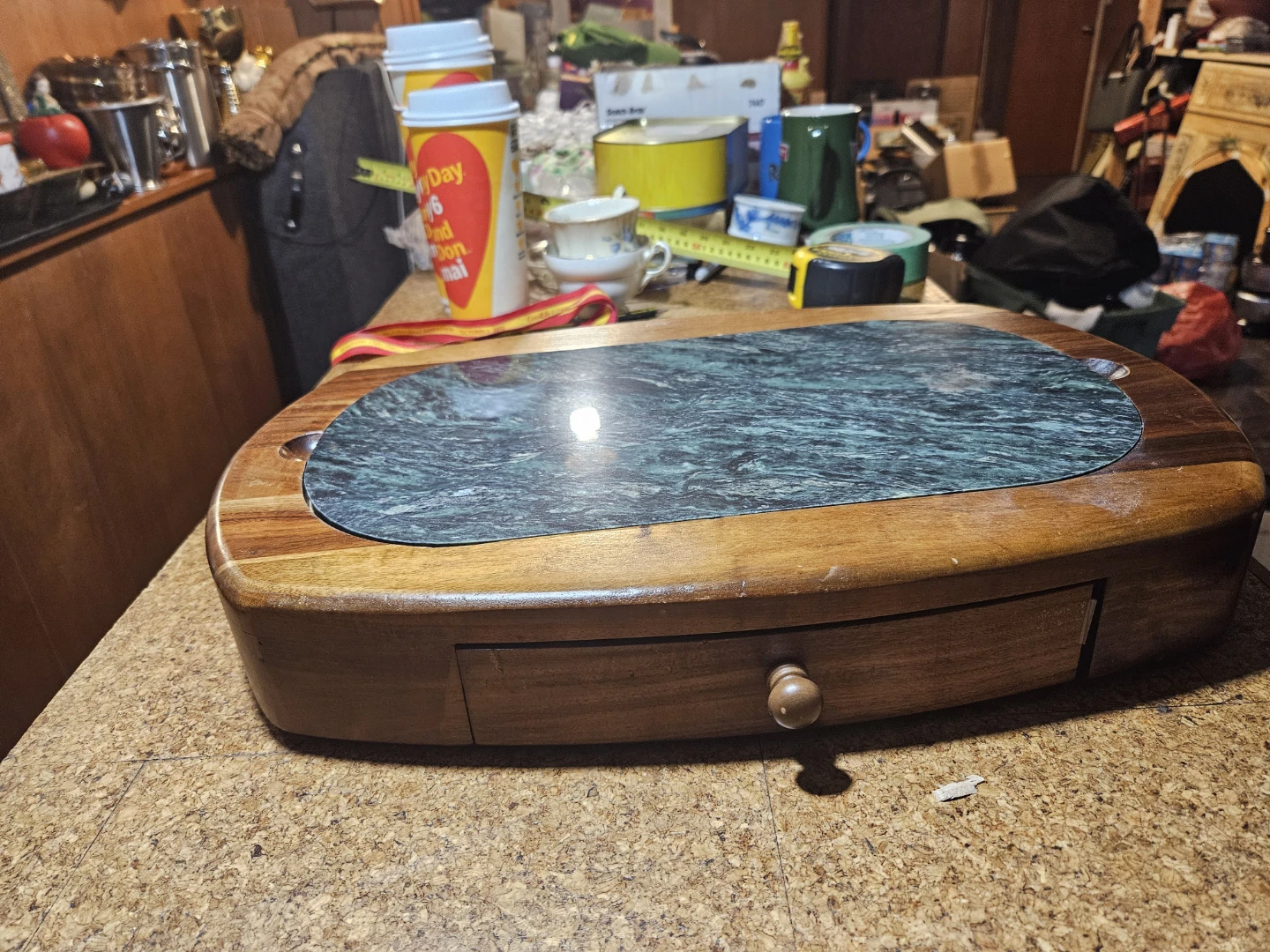 Wooden Lap Desk with Marble Inlay and Drawer - photo 3