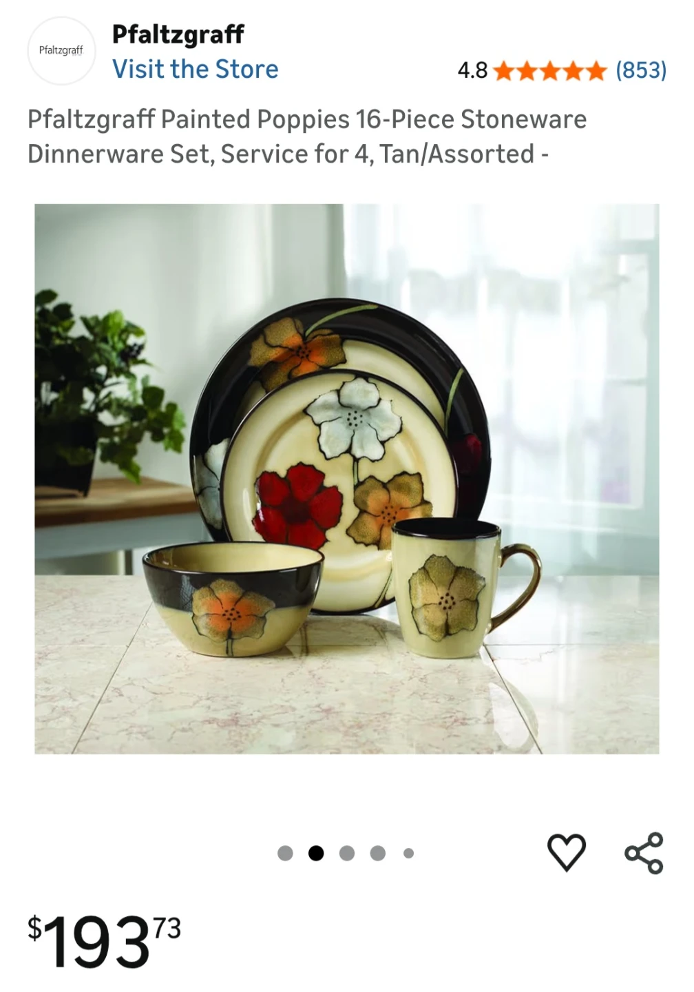 Pfaltzgraff Painted Poppies Complete 16-Piece Dinnerware Set - photo 3