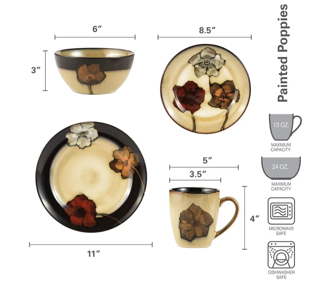 Pfaltzgraff Painted Poppies Complete 16-Piece Dinnerware Set - photo 4