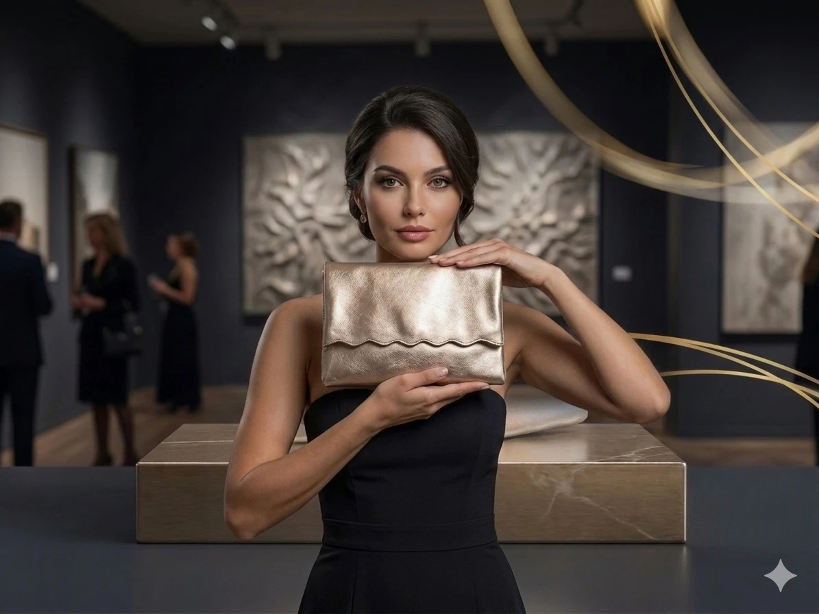 Metallic Champagne-Gold Scalloped Leather Envelope Clutch - photo 2