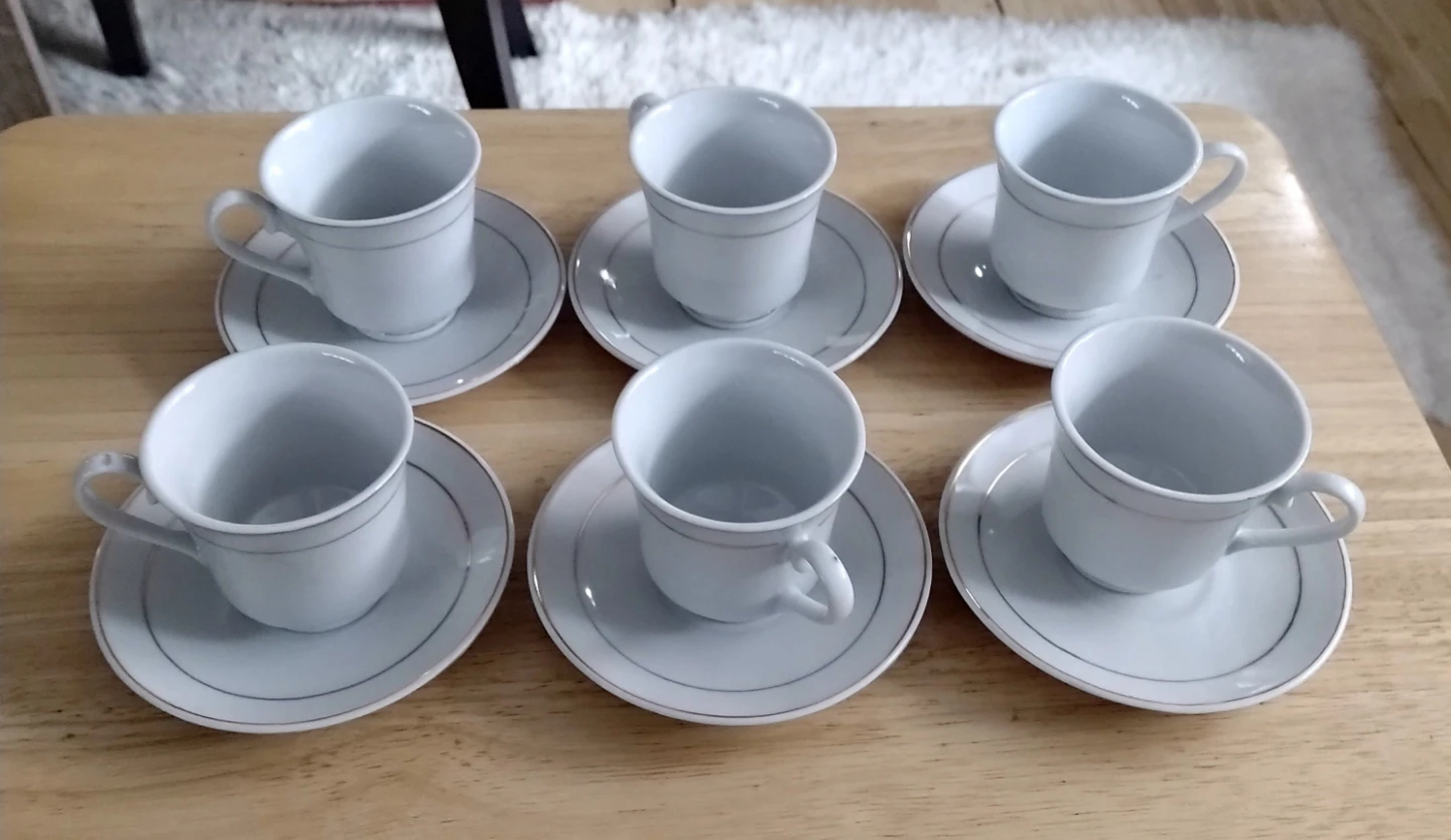 Set of 6 White Coffee Cups and Saucers - photo 3