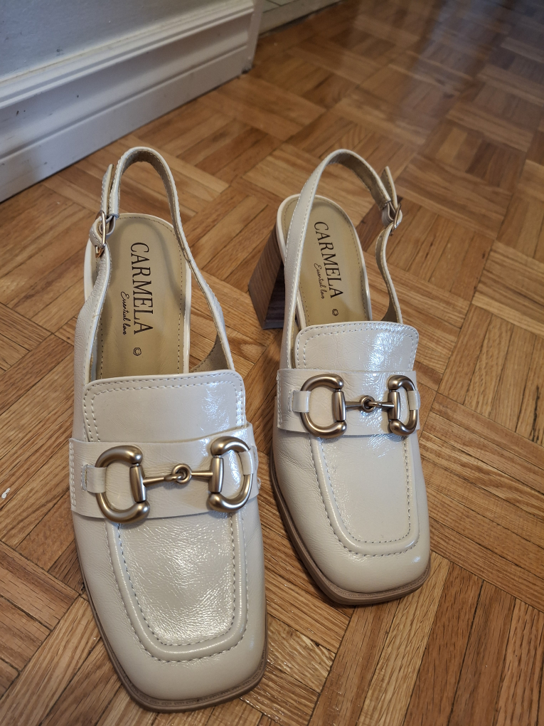 Carmela Cream Slingback Loafer Heels Size 40 - photo 4