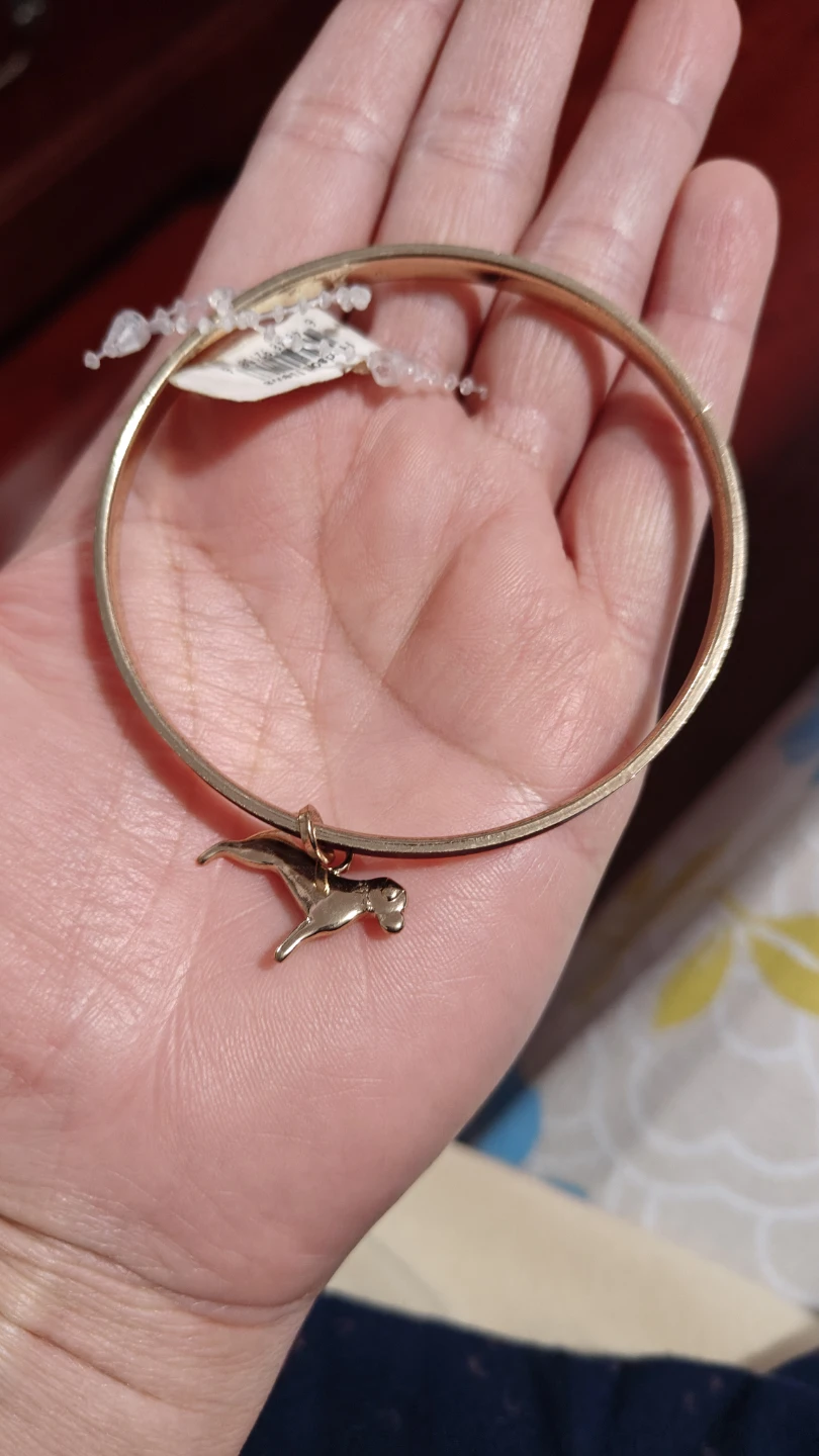 Gold Tone Bangle Bracelet with Dog Charm
