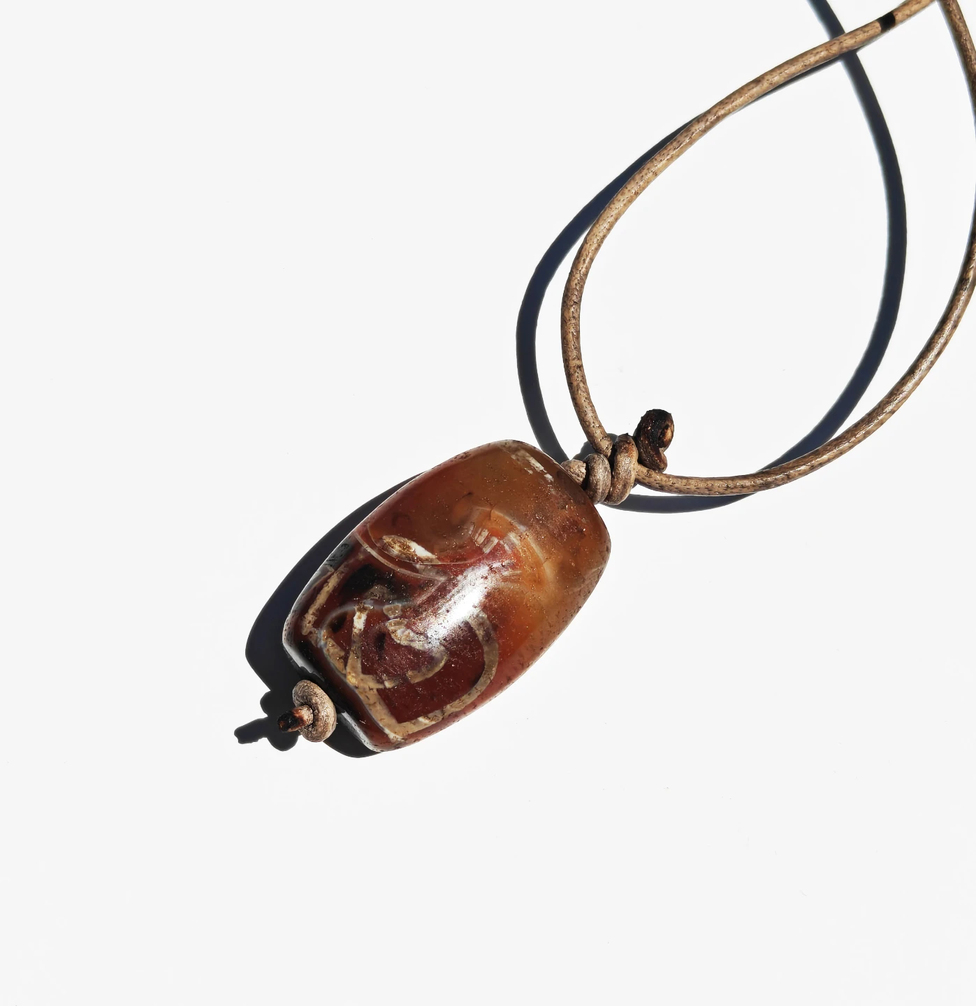 Handmade Tibetan Agate Dzi Bead Amulet Necklace Leather Cord - photo 5