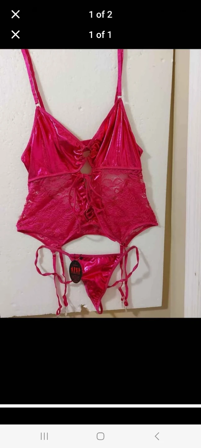 Hot Pink Lace and Shiny Lingerie Set