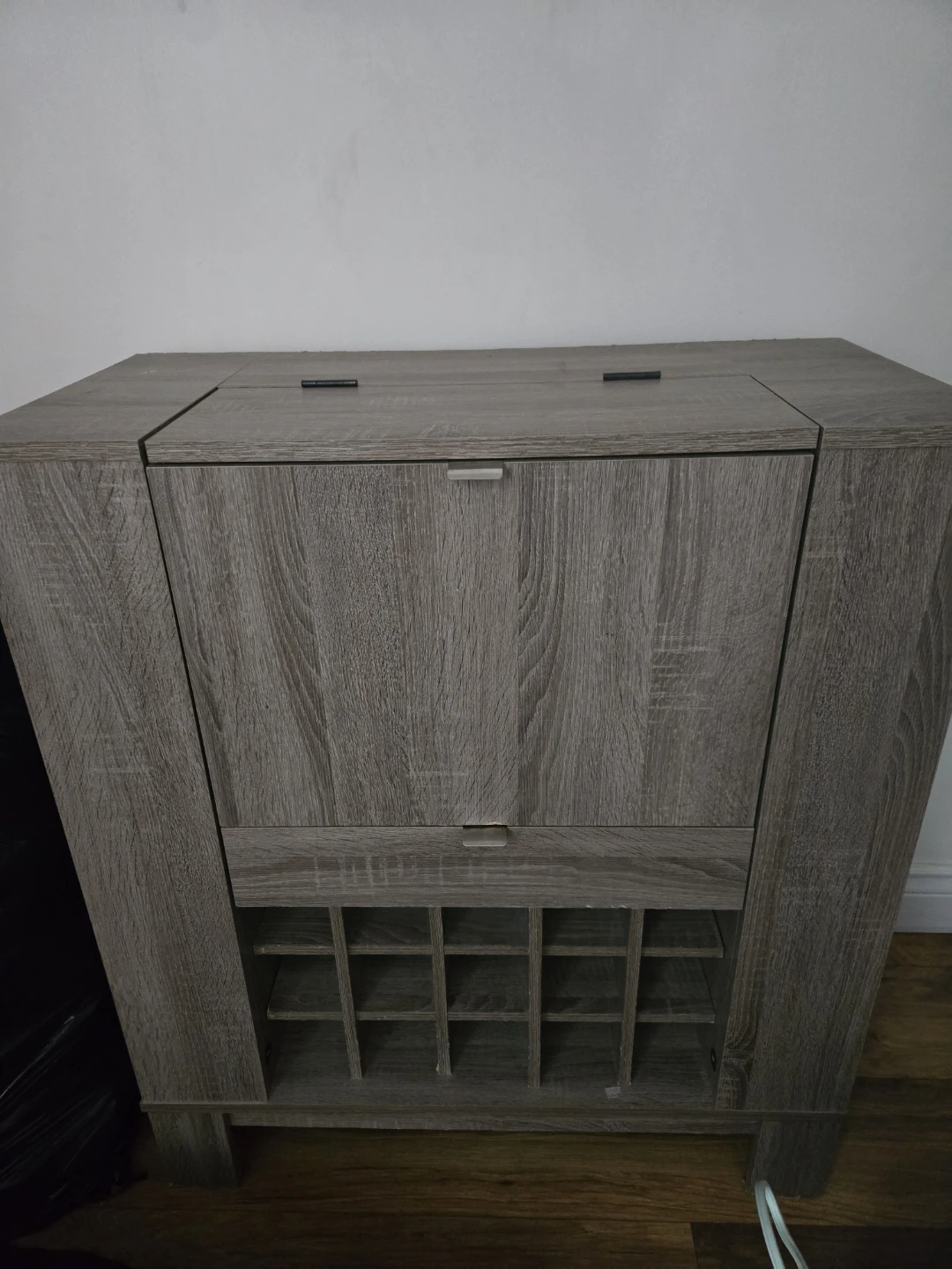 Wood Grain Bar Cabinet with Wine Rack and Drawer