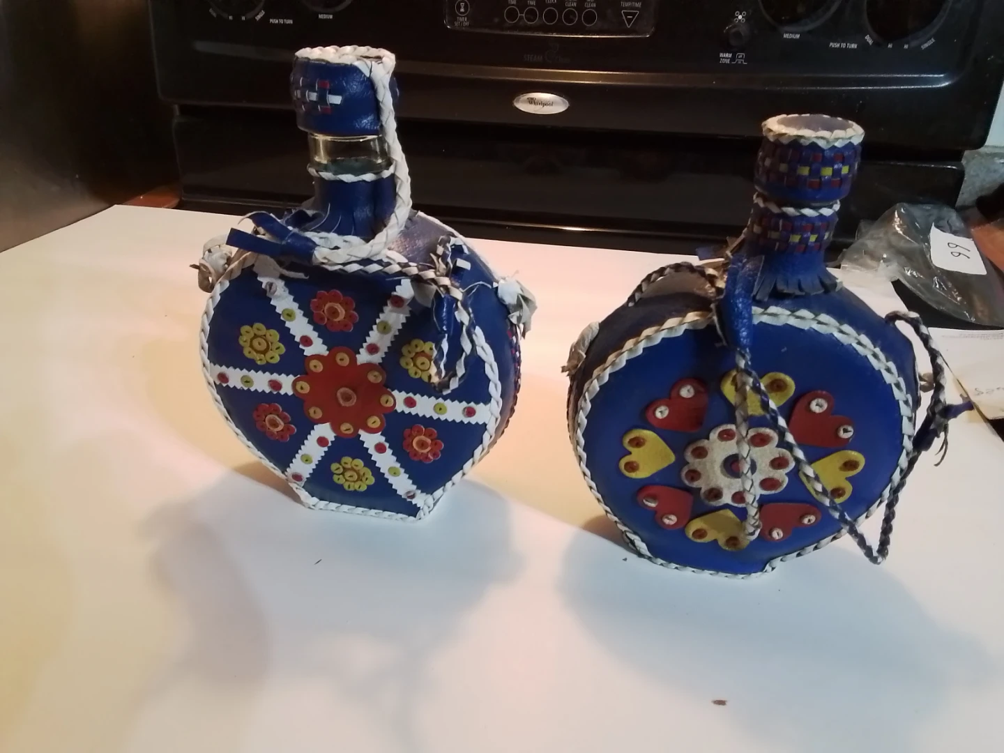 Mid-Century Yugoslavian Folk Art Leather-Wrapped Flasks - photo 3