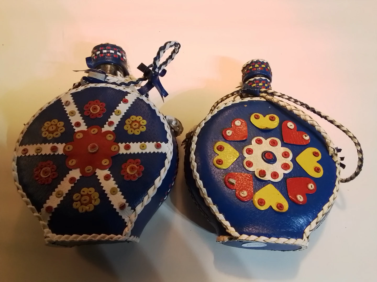 Mid-Century Yugoslavian Folk Art Leather-Wrapped Flasks - photo 4