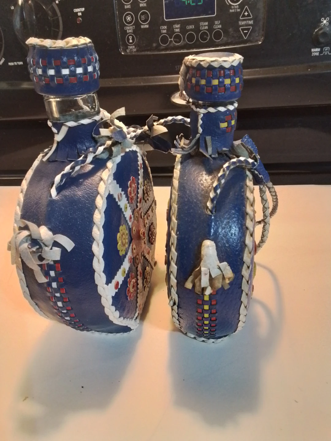 Mid-Century Yugoslavian Folk Art Leather-Wrapped Flasks - photo 5