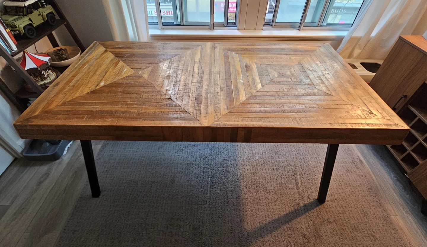 Wooden Dining Table with Geometric Pattern