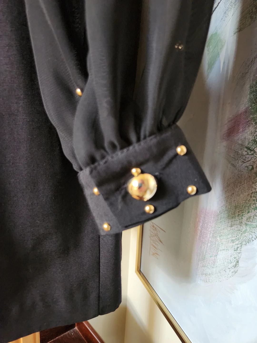 Black Sheer Sleeve Dress with Gold Accents is 80s gold! - photo 2