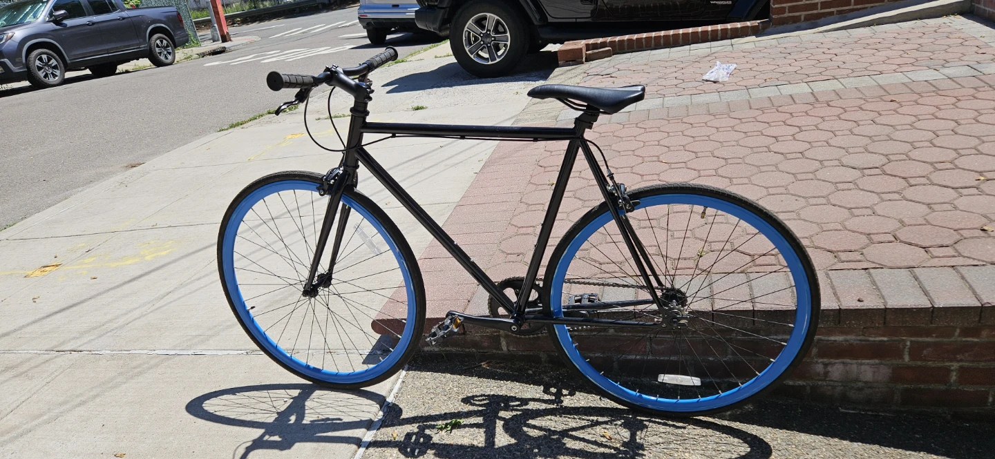 Black Single Speed Bike with Blue Rims