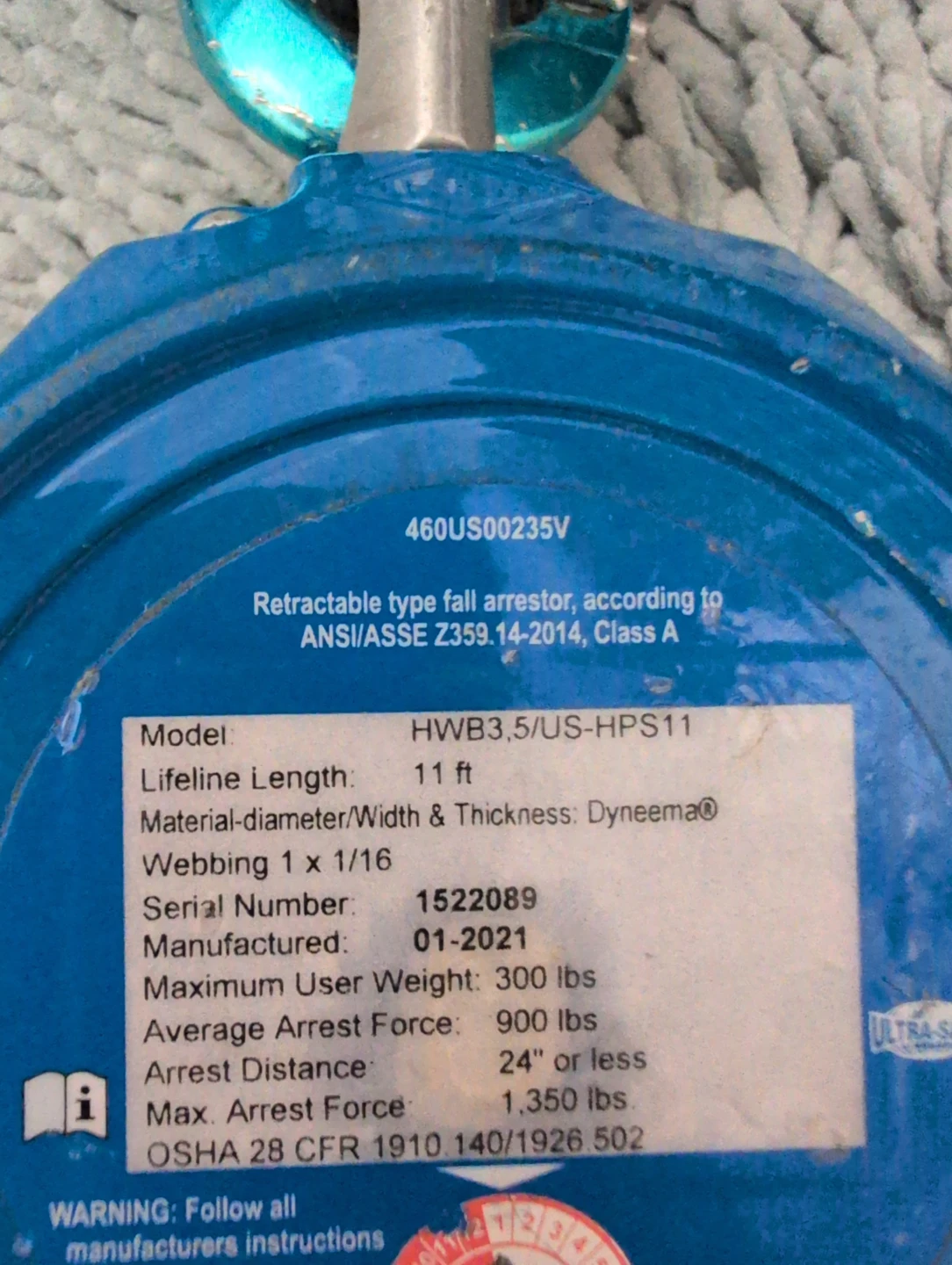 IKAR Ultra-Safe Retractable Fall Arrestor HWB3.5/US-HPS11 11 ft - photo 3