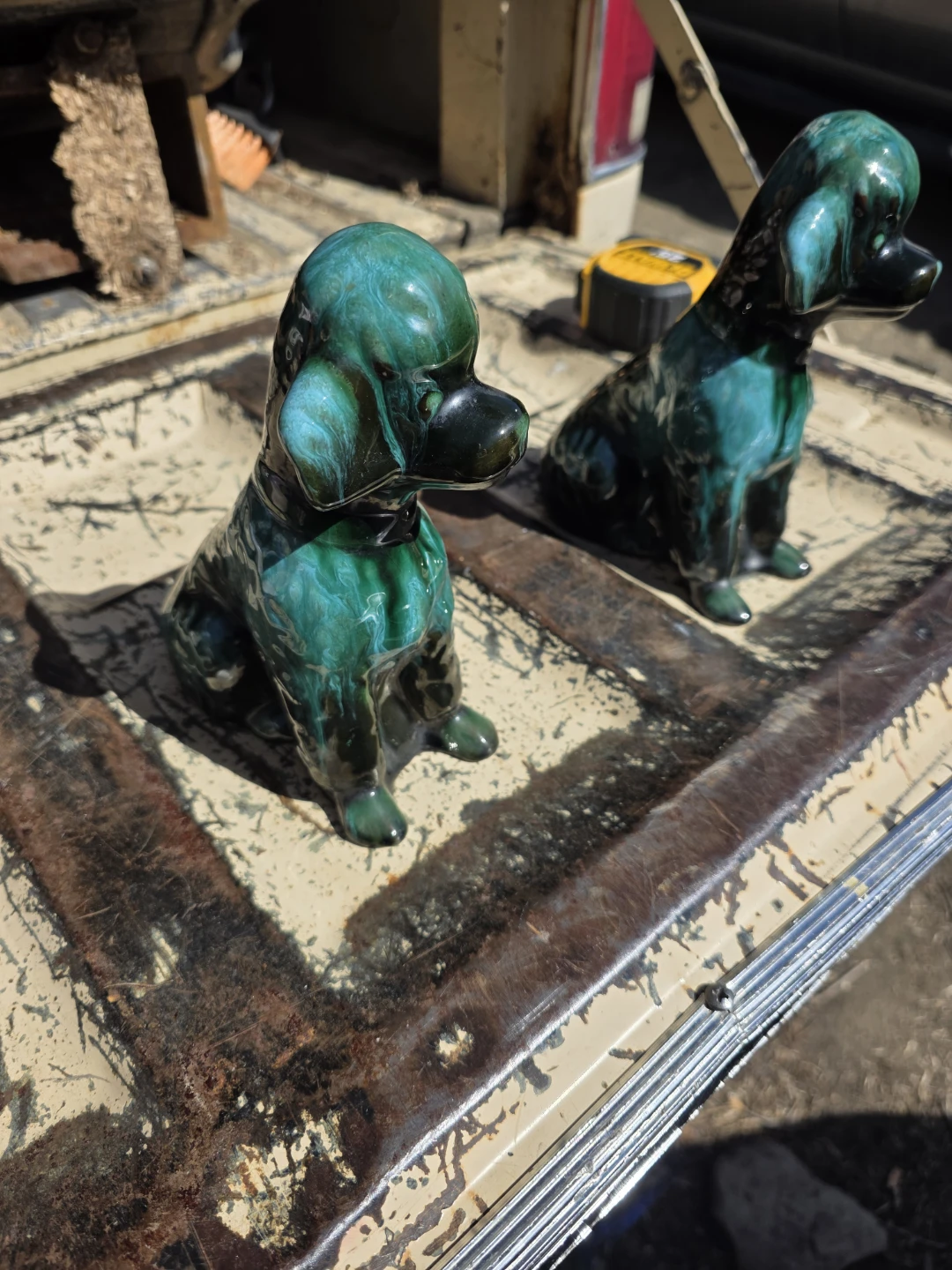 Pair of Ceramic Poodle Figurines - Green Glaze - photo 2