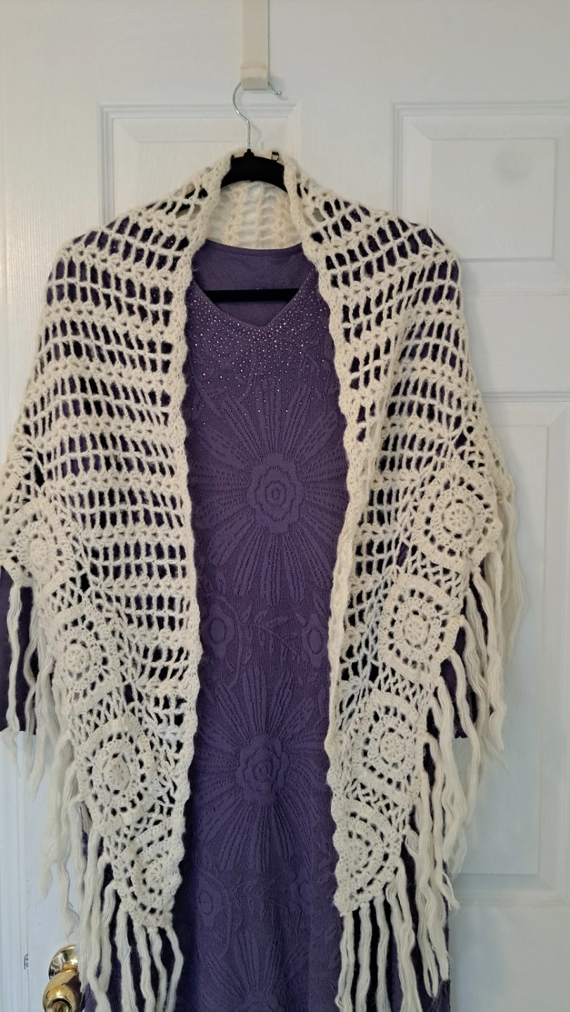 Cream Crochet Shawl with Fringe - photo 2