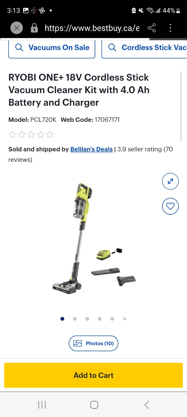 RYOBI ONE+ 18V Cordless Stick Vacuum Cleaner Kit