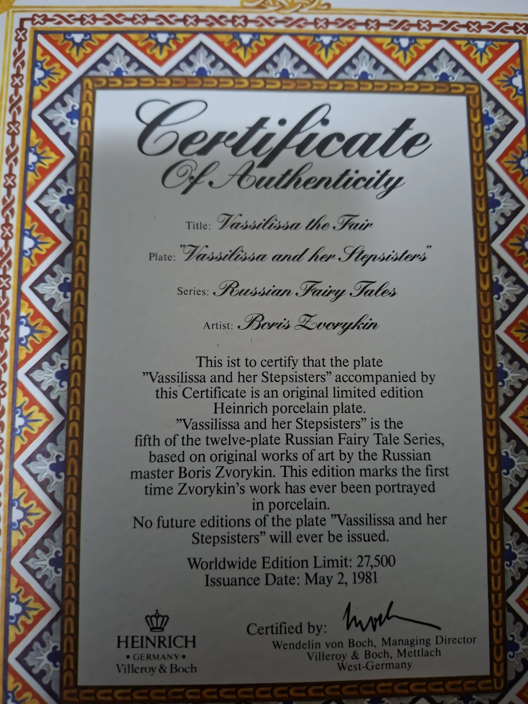 Heinrich Villeroy & Boch "Vassilissa The Fair" Collector Plate - photo 3