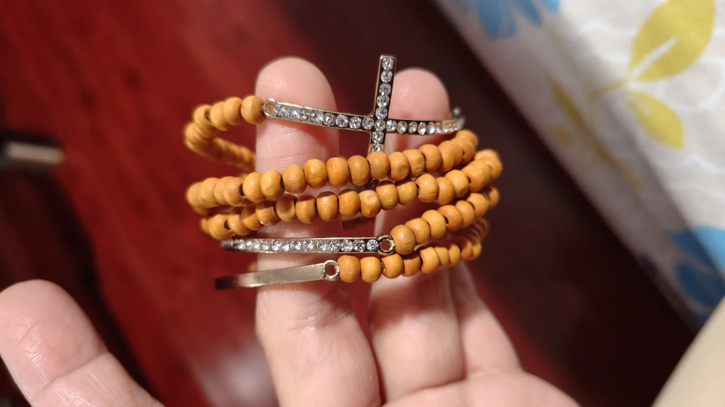 Wooden Bead Bracelet with Cross Charm - photo 3