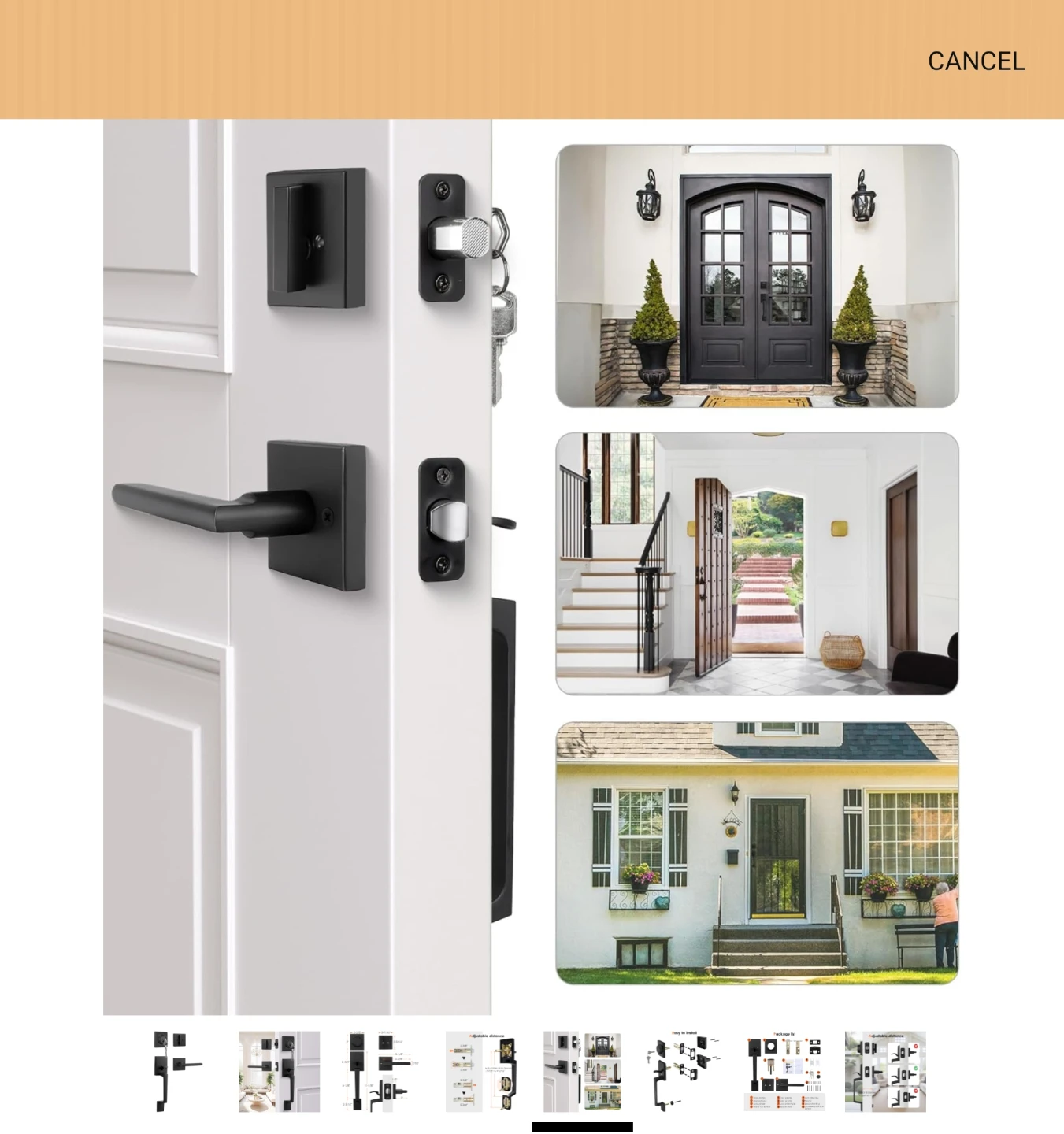 Matte Black Front Door Handle Lock Set with Keys - photo 5