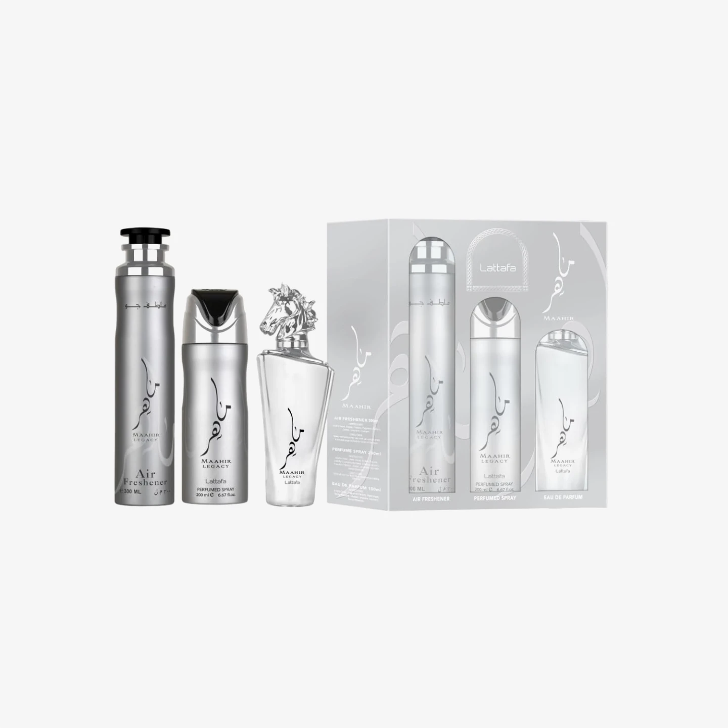 Lattafa Maahir Legacy EDP, Deo & AirFreshner Gift Set