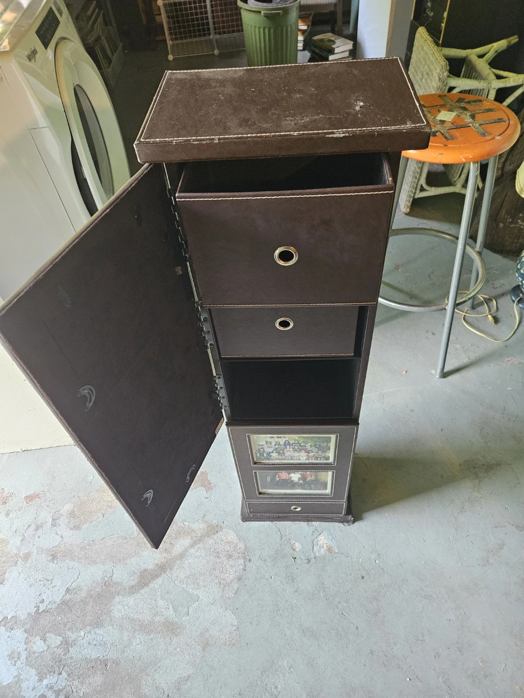 Dark Brown Faux Leather Photo Display Tower with Drawers - photo 5