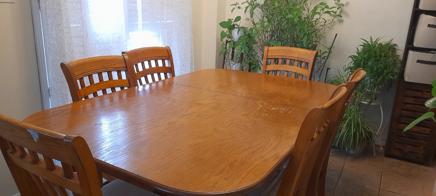Oak Dining Table and 6 Chairs Set(Extendable/Collapsible)