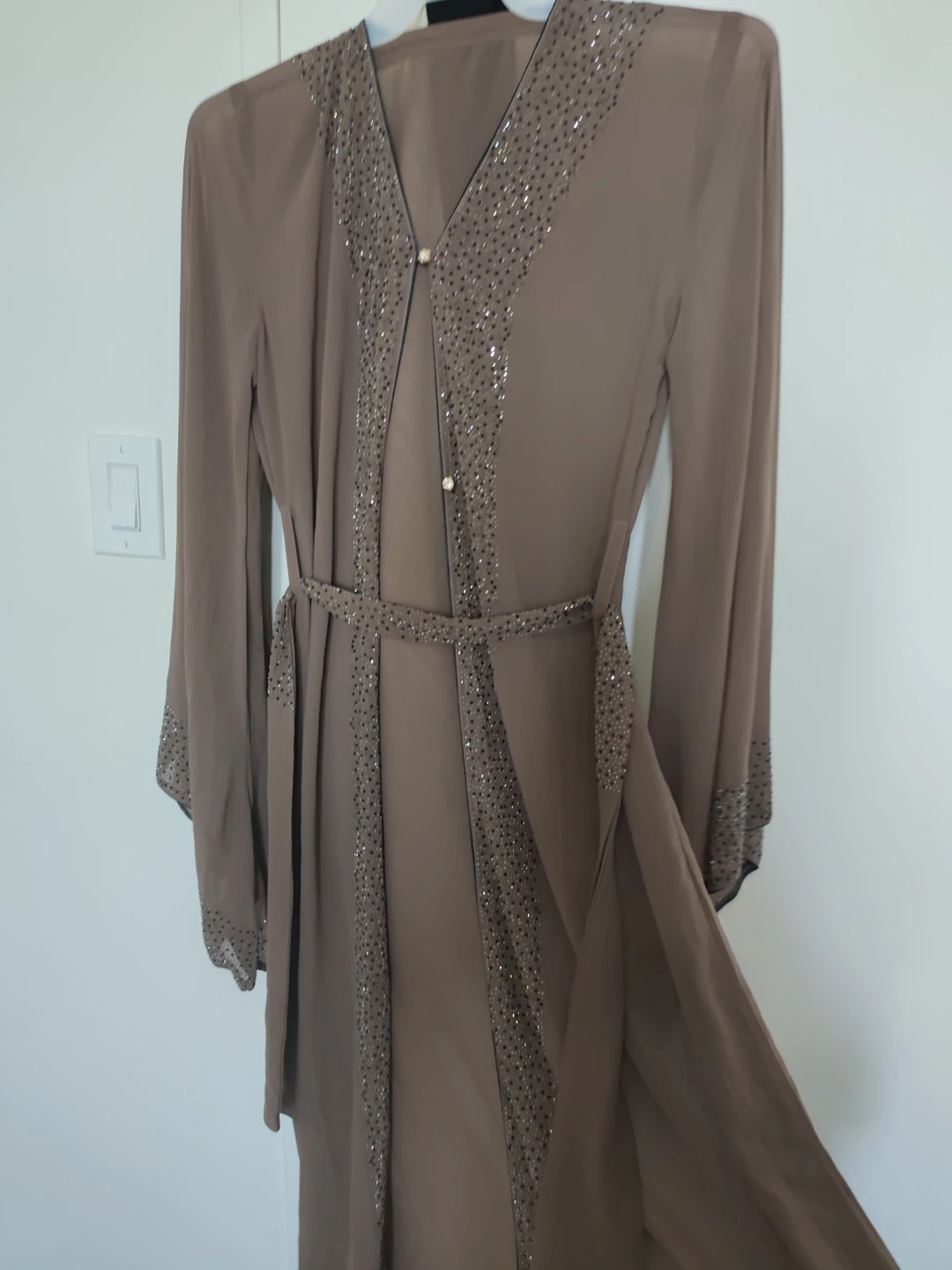 Brown Beaded Abaya Dress with Belt - photo 3