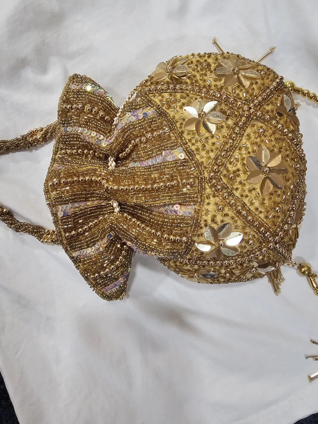 Gold Beaded Drawstring Pouch Bag - photo 2