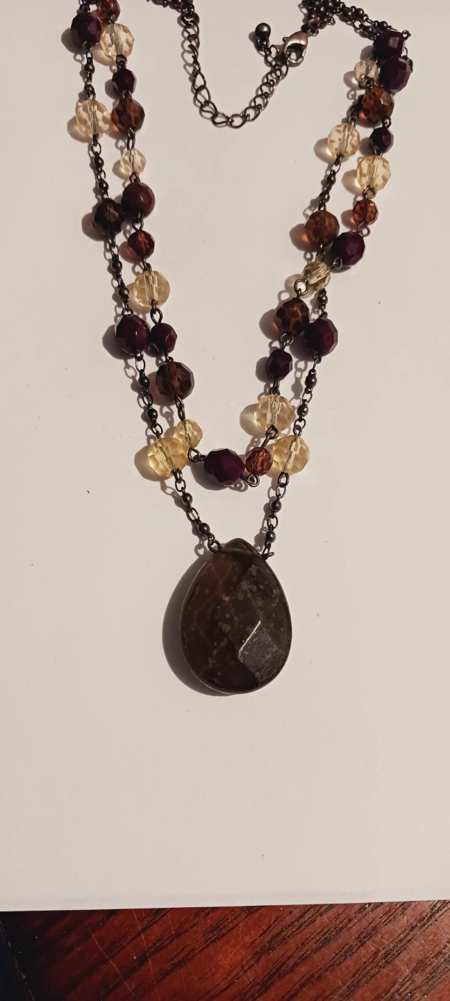 Double Strand Beaded Necklace with Dark Pendant - photo 3