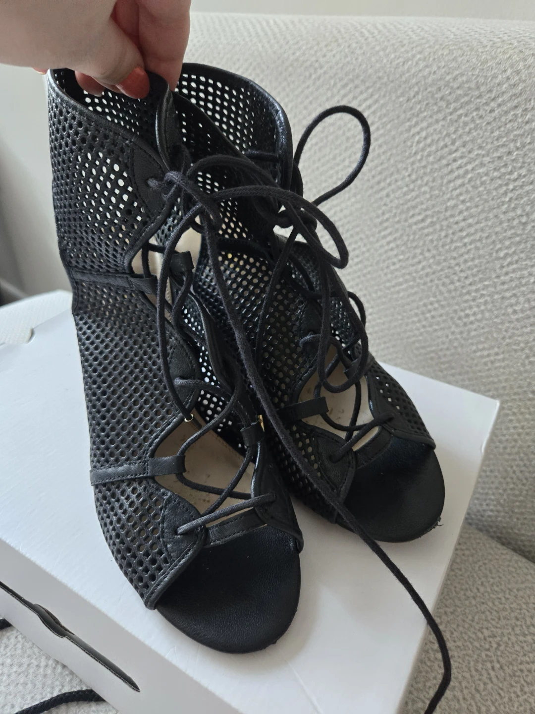 ALDO Black Mesh Lace-Up Heeled Sandals | genuine leather | US 9 - photo 2