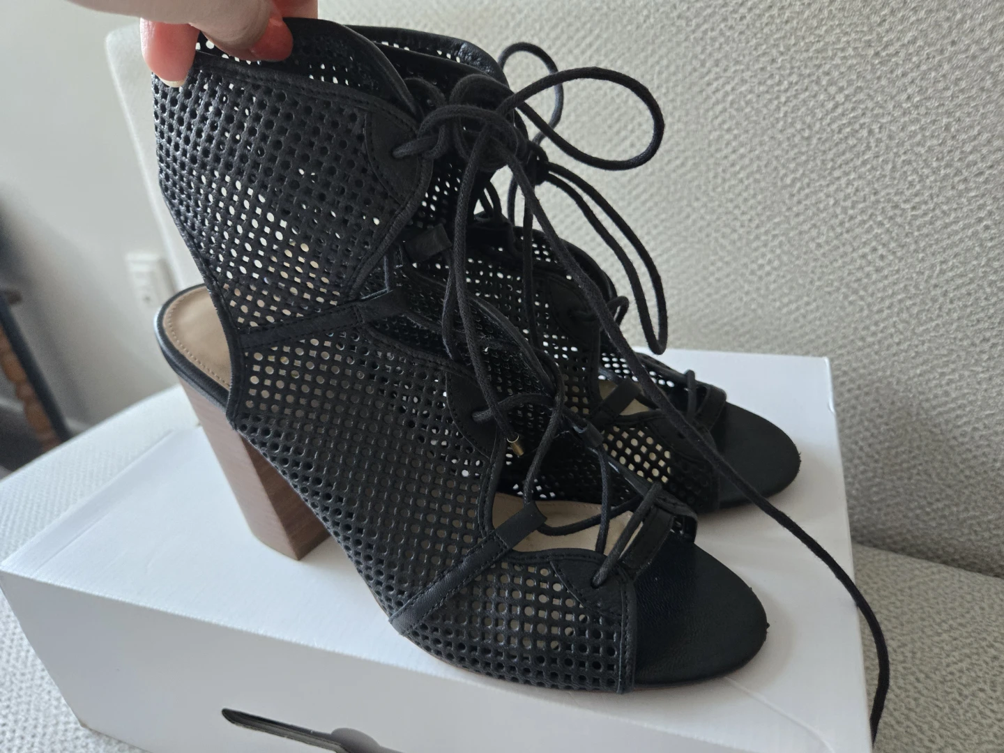 ALDO Black Mesh Lace-Up Heeled Sandals | genuine leather | US 9 - photo 3