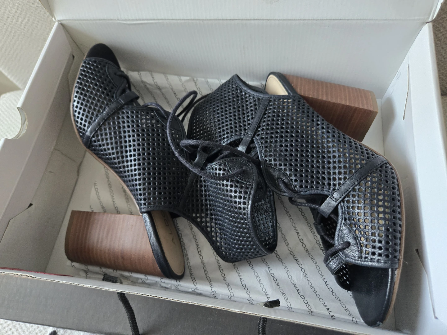 ALDO Black Mesh Lace-Up Heeled Sandals | genuine leather | US 9 - photo 4