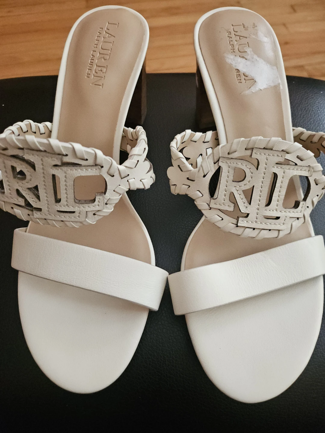 Lauren Ralph Lauren White Woven Slide Heeled Sandals
