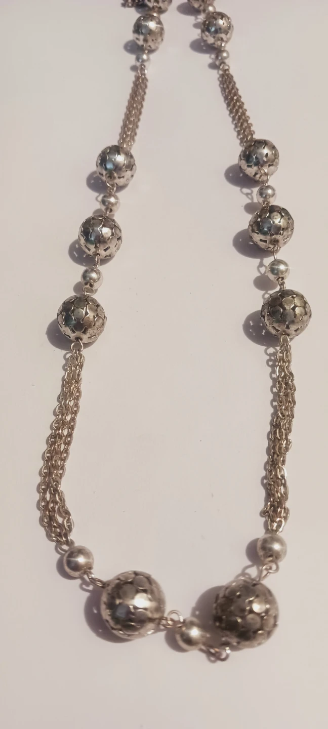 Long Silver Tone Beaded Necklace - photo 2