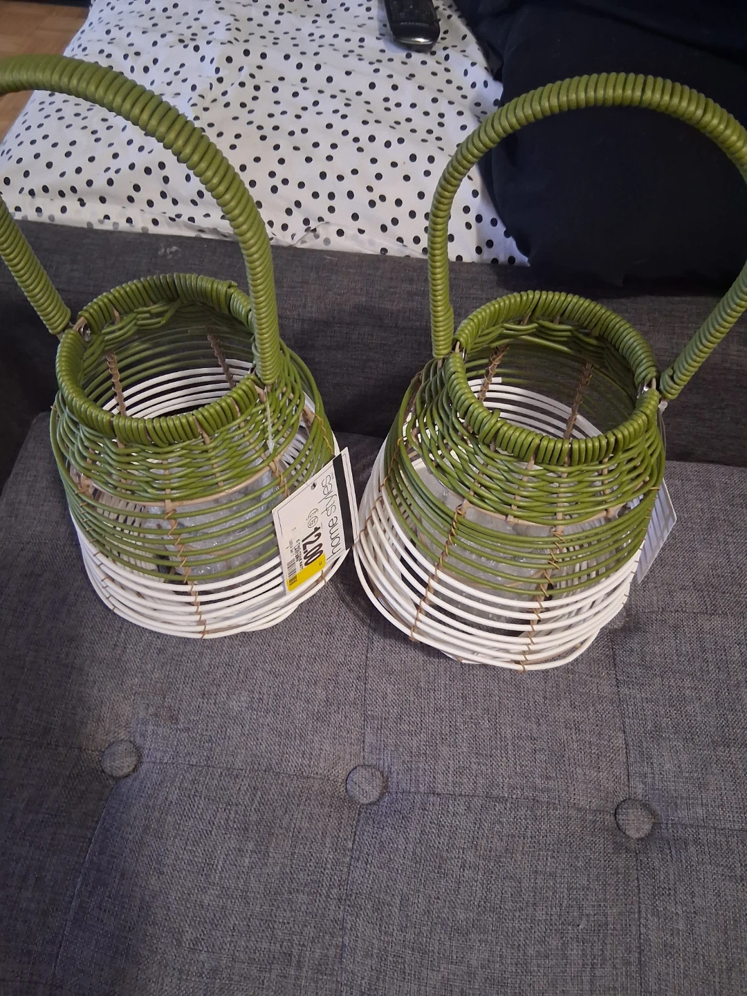 Set of 2 Home Styles Green and White Wicker Lantern Baskets - photo 3