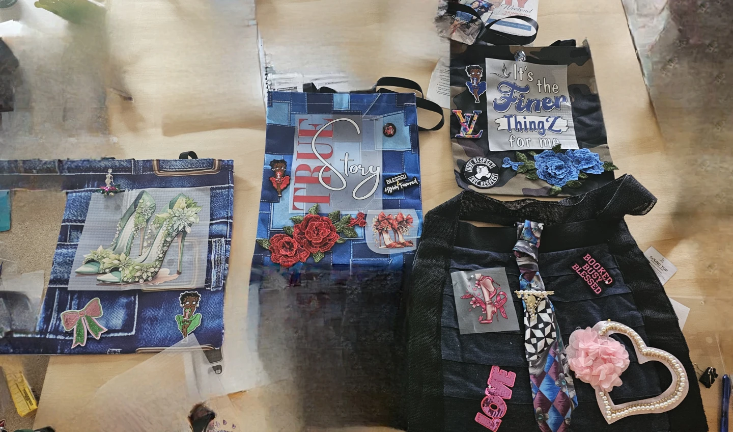 Denim Patchwork Zipper Pouches and Small Bags Assortment