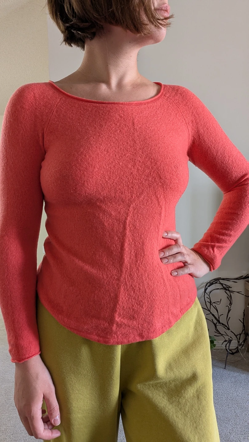 Coral Boat Neck Long Sleeve Top