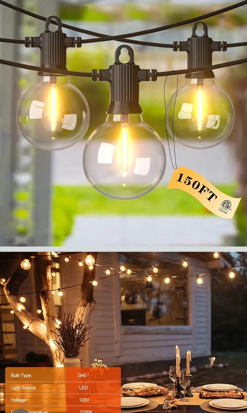 Kawaya 150FT Outdoor String Lights with 75 G40 Bulbs