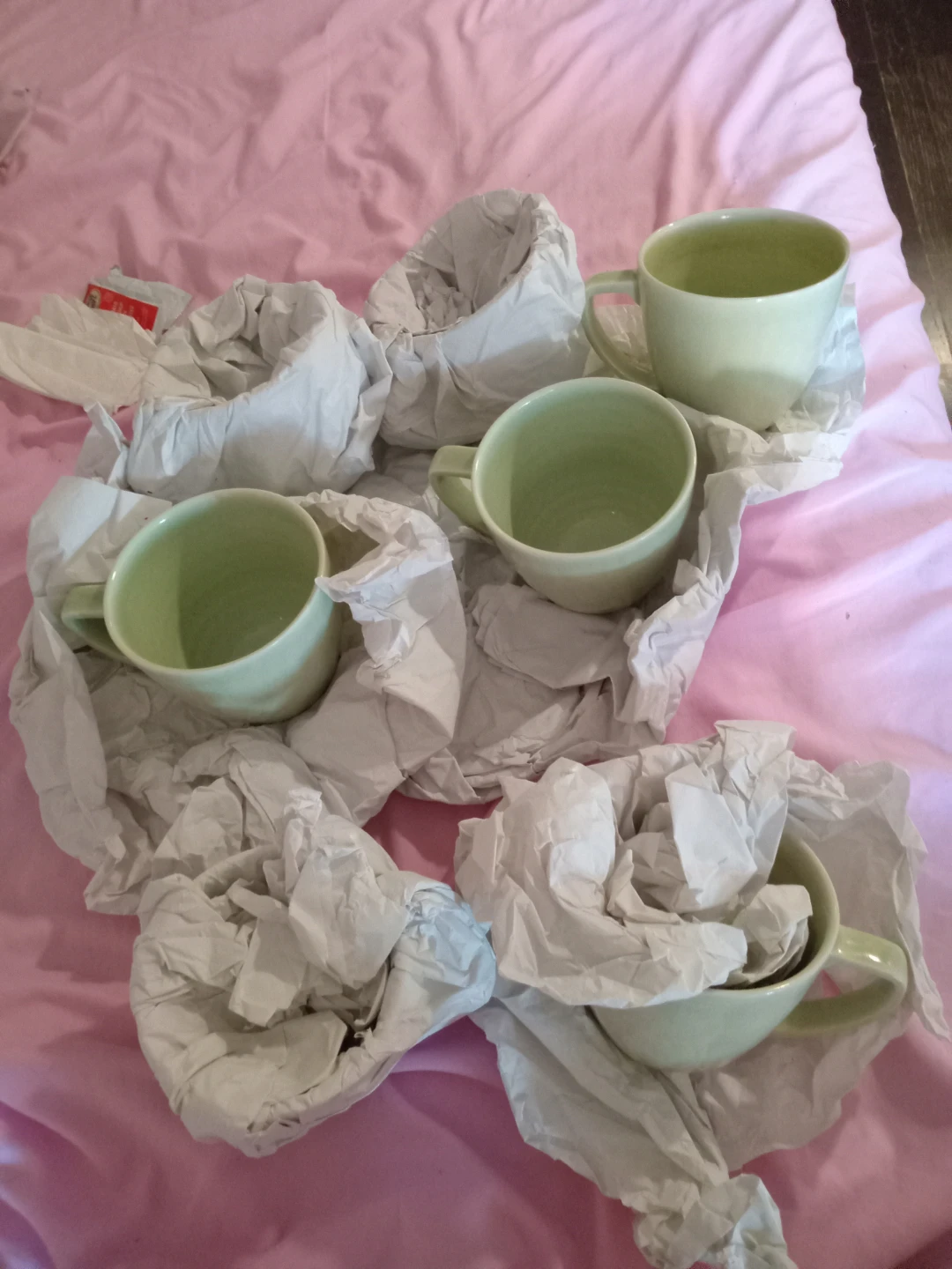 Set of 4 Light Green Ceramic Mugs